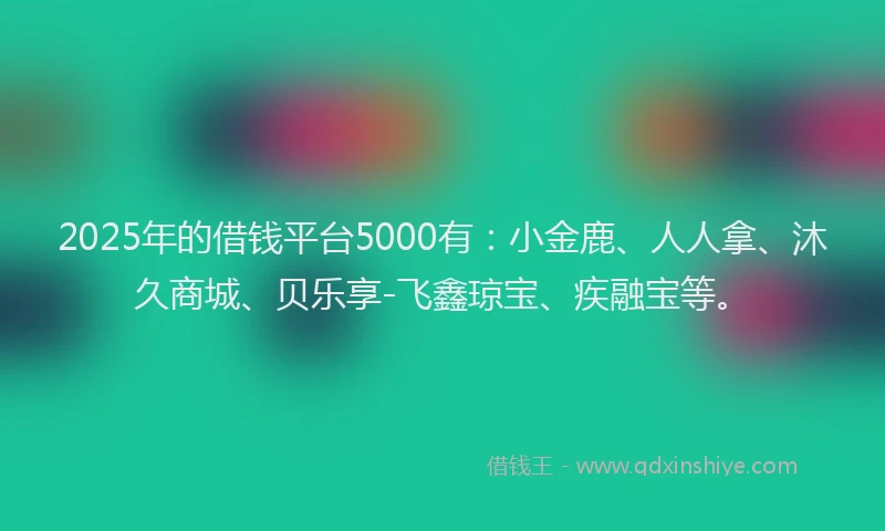 2025年的借钱平台5000有：小金鹿、人人拿、沐久商城、贝乐享-飞鑫琼宝、疾融宝等。