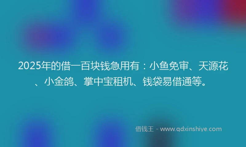 2025年的借一百块钱急用有：小鱼免审、天源花、小金鸽、掌中宝租机、钱袋易借通等。