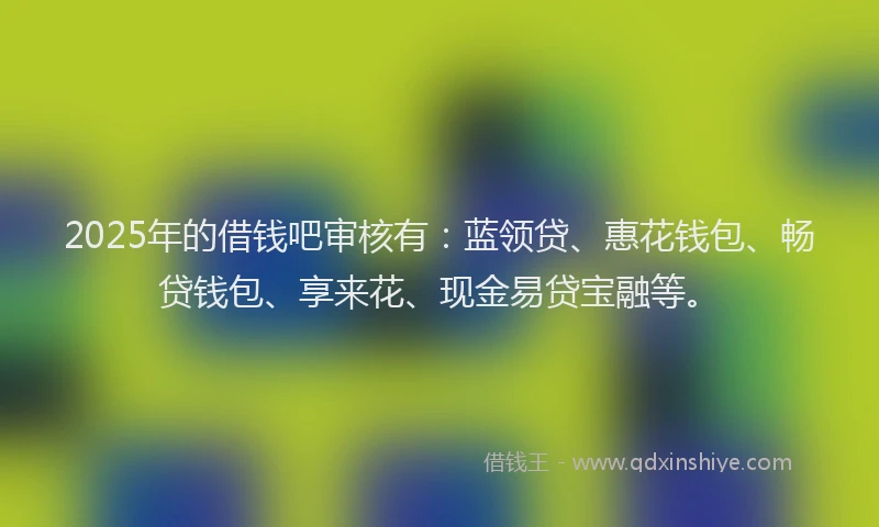 2025年的借钱吧审核有：蓝领贷、惠花钱包、畅贷钱包、享来花、现金易贷宝融等。