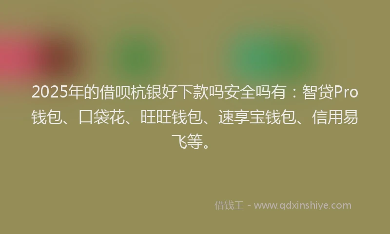 2025年的借呗杭银好下款吗安全吗有：智贷Pro钱包、口袋花、旺旺钱包、速享宝钱包、信用易飞等。