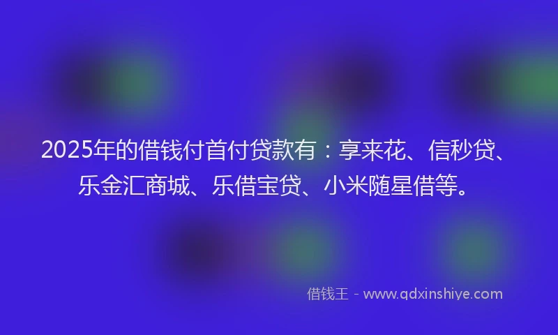 2025年的借钱付首付贷款有：享来花、信秒贷、乐金汇商城、乐借宝贷、小米随星借等。