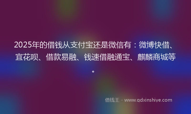 2025年的借钱从支付宝还是微信有：微博快借、宜花呗、借款易融、钱速借融通宝、麒麟商城等。