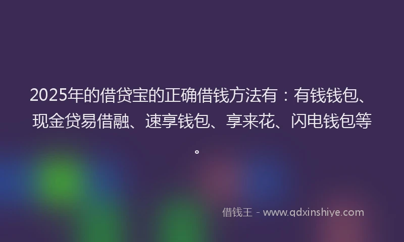 2025年的借贷宝的正确借钱方法有：有钱钱包、现金贷易借融、速享钱包、享来花、闪电钱包等。
