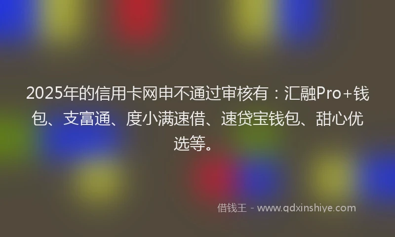 2025年的信用卡网申不通过审核有：汇融Pro+钱包、支富通、度小满速借、速贷宝钱包、甜心优选等。