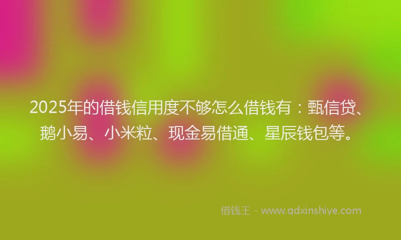 2025年的借钱信用度不够怎么借钱有：甄信贷、鹅小易、小米粒、现金易借通、星辰钱包等。