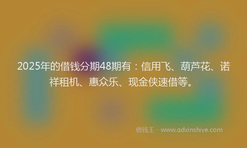 2025年的借钱分期48期有：信用飞、葫芦花、诺祥租机、惠众乐、现金侠速借等。