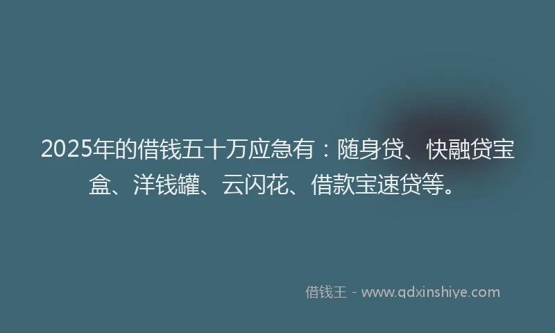 2025年的借钱五十万应急有:随身贷、快融贷宝盒、洋钱罐、云闪花、借款宝速贷等。
