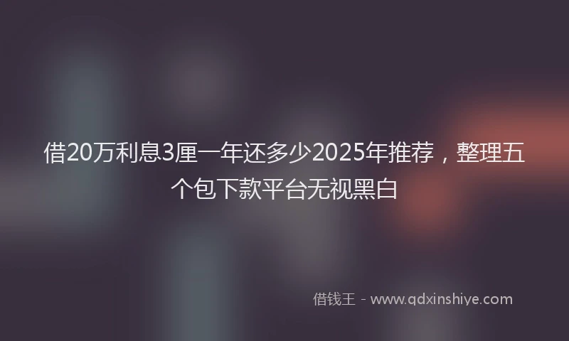借20万利息3厘一年还多少2025年推荐，整理五个包下款平台无视黑白