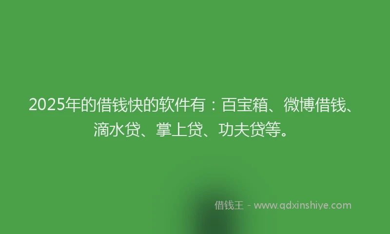 2025年的借钱快的软件有：百宝箱、微博借钱、滴水贷、掌上贷、功夫贷等。