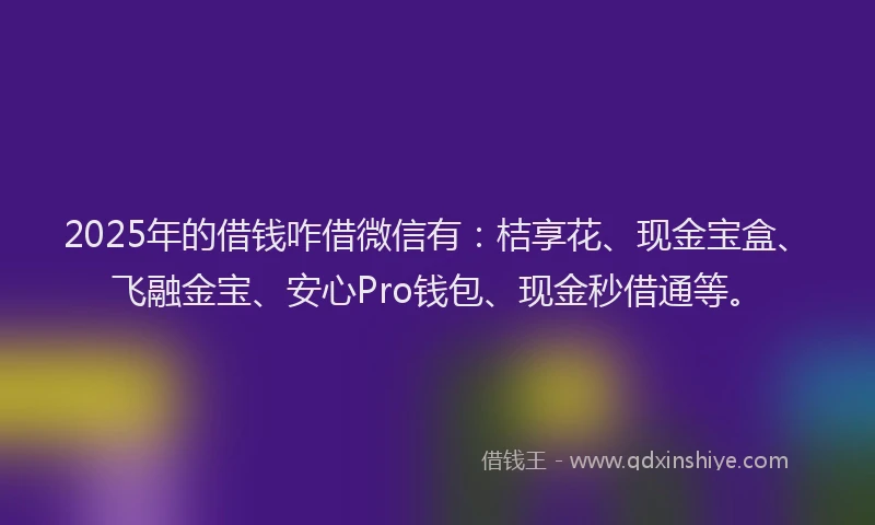 2025年的借钱咋借微信有：桔享花、现金宝盒、飞融金宝、安心Pro钱包、现金秒借通等。
