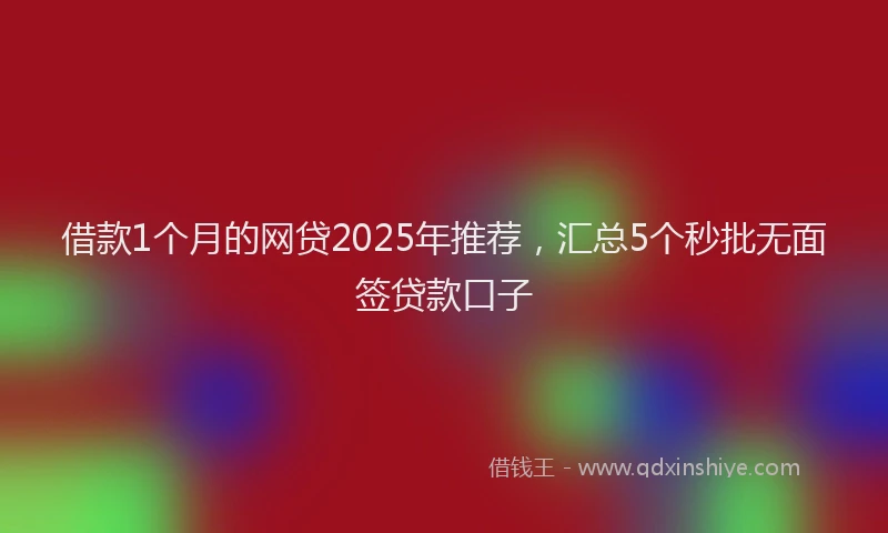 借款1个月的网贷2025年推荐，汇总5个秒批无面签贷款口子