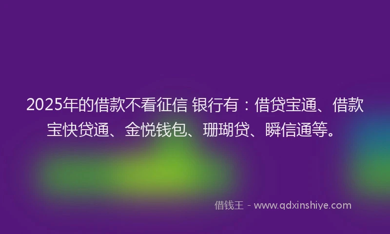 2025年的借款不看征信 银行有：借贷宝通、借款宝快贷通、金悦钱包、珊瑚贷、瞬信通等。
