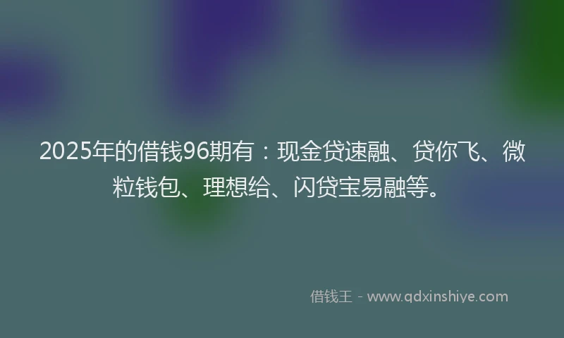 2025年的借钱96期有：现金贷速融、贷你飞、微粒钱包、理想给、闪贷宝易融等。