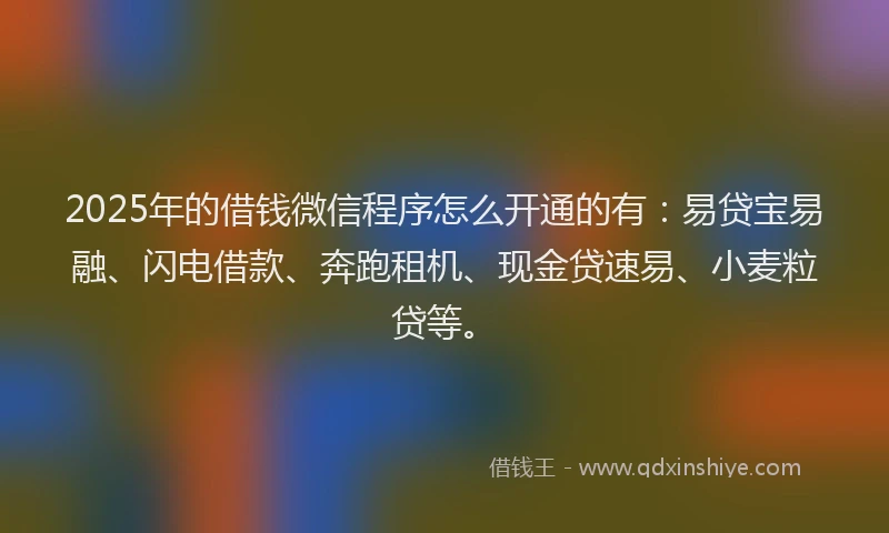 2025年的借钱微信程序怎么开通的有：易贷宝易融、闪电借款、奔跑租机、现金贷速易、小麦粒贷等。