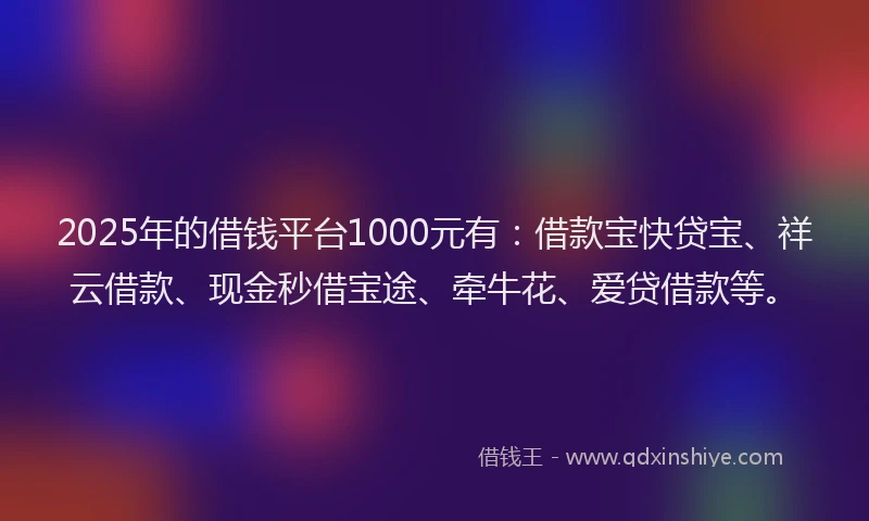 2025年的借钱平台1000元有：借款宝快贷宝、祥云借款、现金秒借宝途、牵牛花、爱贷借款等。
