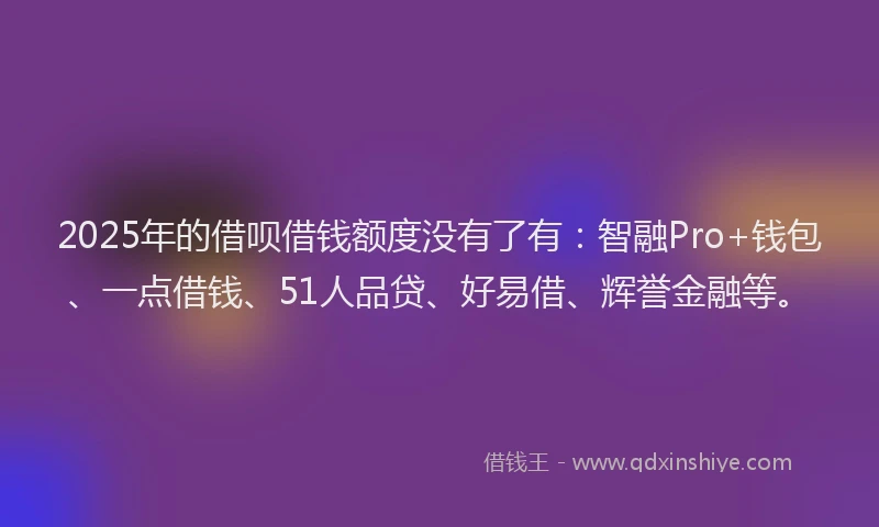 2025年的借呗借钱额度没有了有：智融Pro+钱包、一点借钱、51人品贷、好易借、辉誉金融等。