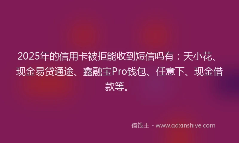 2025年的信用卡被拒能收到短信吗有：天小花、现金易贷通途、鑫融宝Pro钱包、任意下、现金借款等。