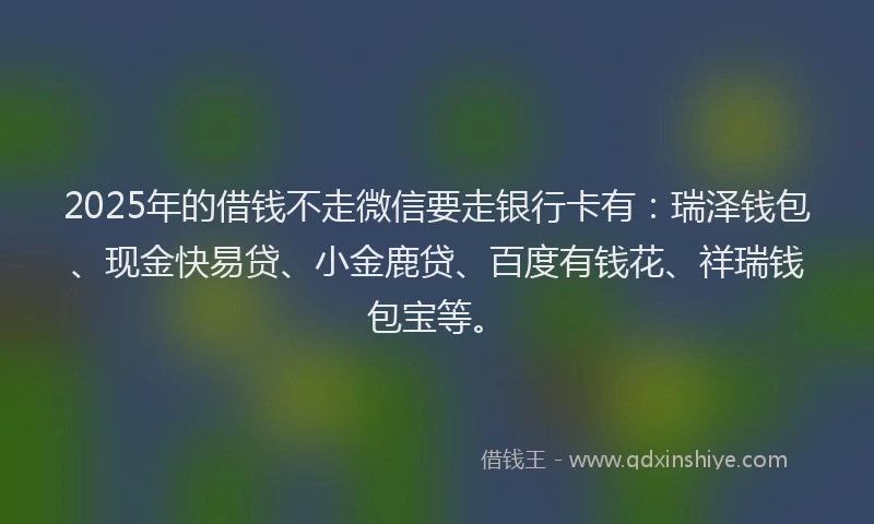 2025年的借钱不走微信要走银行卡有：瑞泽钱包、现金快易贷、小金鹿贷、百度有钱花、祥瑞钱包宝等。