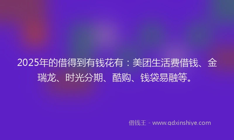 2025年的借得到有钱花有：美团生活费借钱、金瑞龙、时光分期、酷购、钱袋易融等。