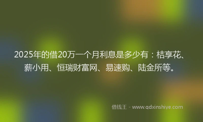 2025年的借20万一个月利息是多少有：桔享花、薪小用、恒瑞财富网、易速购、陆金所等。