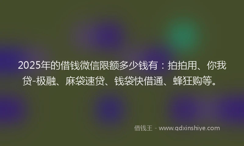 2025年的借钱微信限额多少钱有：拍拍用、你我贷-极融、麻袋速贷、钱袋快借通、蜂狂购等。