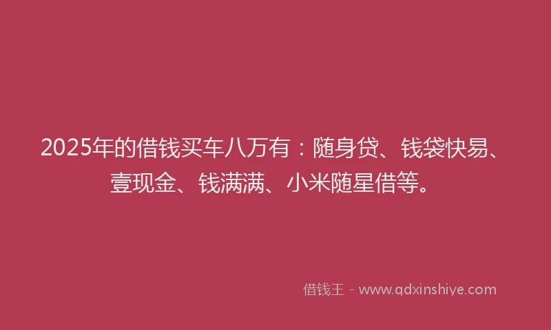 2025年的借钱买车八万有：随身贷、钱袋快易、壹现金、钱满满、小米随星借等。