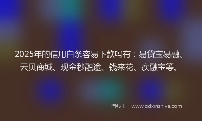 2025年的信用白条容易下款吗有：易贷宝易融、云贝商城、现金秒融途、钱来花、疾融宝等。