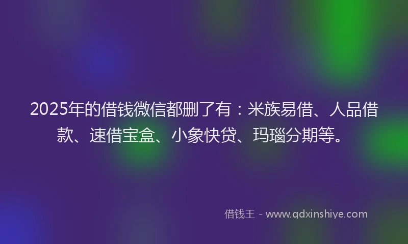 2025年的借钱微信都删了有:米族易借、人品借款、速借宝盒、小象快贷、玛瑙分期等。