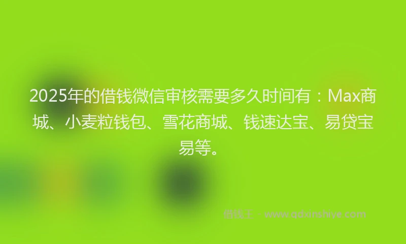 2025年的借钱微信审核需要多久时间有：Max商城、小麦粒钱包、雪花商城、钱速达宝、易贷宝易等。