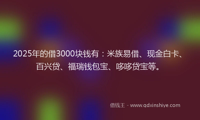 2025年的借3000块钱有：米族易借、现金白卡、百兴贷、福瑞钱包宝、哆哆贷宝等。