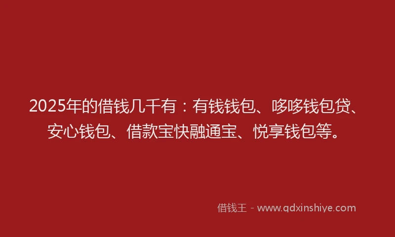 2025年的借钱几千有:有钱钱包、哆哆钱包贷、安心钱包、借款宝快融通宝、悦享钱包等。