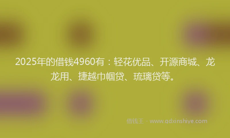 2025年的借钱4960有：轻花优品、开源商城、龙龙用、捷越巾帼贷、琉璃贷等。