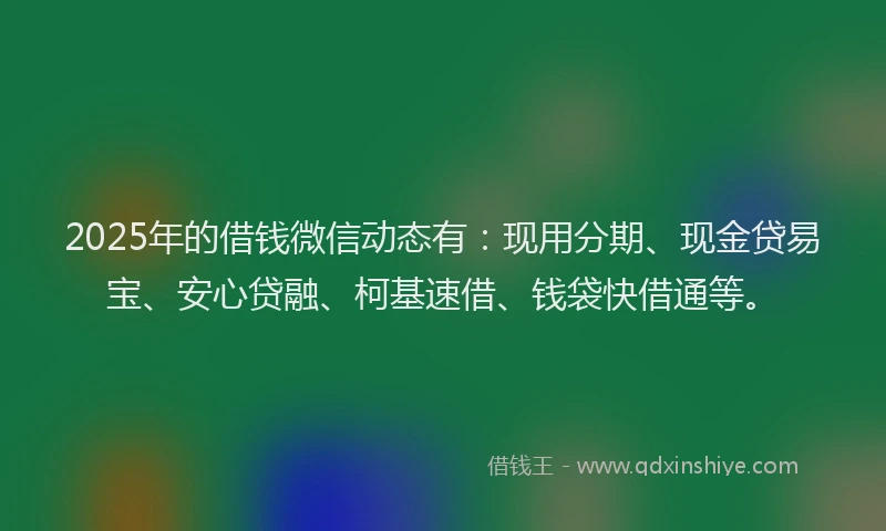 2025年的借钱微信动态有:现用分期、现金贷易宝、安心贷融、柯基速借、钱袋快借通等。