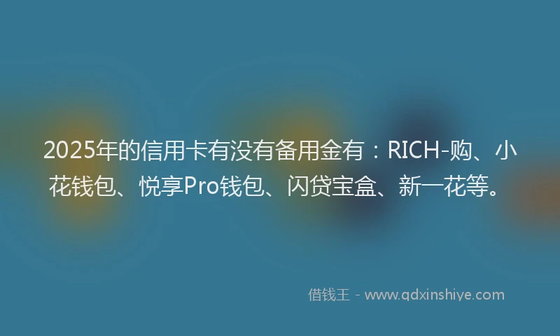 2025年的信用卡有没有备用金有：RICH-购、小花钱包、悦享Pro钱包、闪贷宝盒、新一花等。