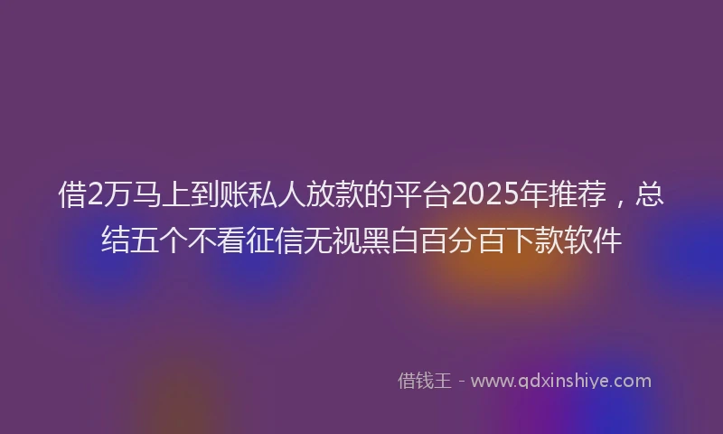 借2万马上到账私人放款的平台2025年推荐，总结五个不看征信无视黑白百分百下款软件