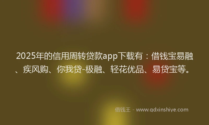 2025年的信用周转贷款app下载有：借钱宝易融、疾风购、你我贷-极融、轻花优品、易贷宝等。