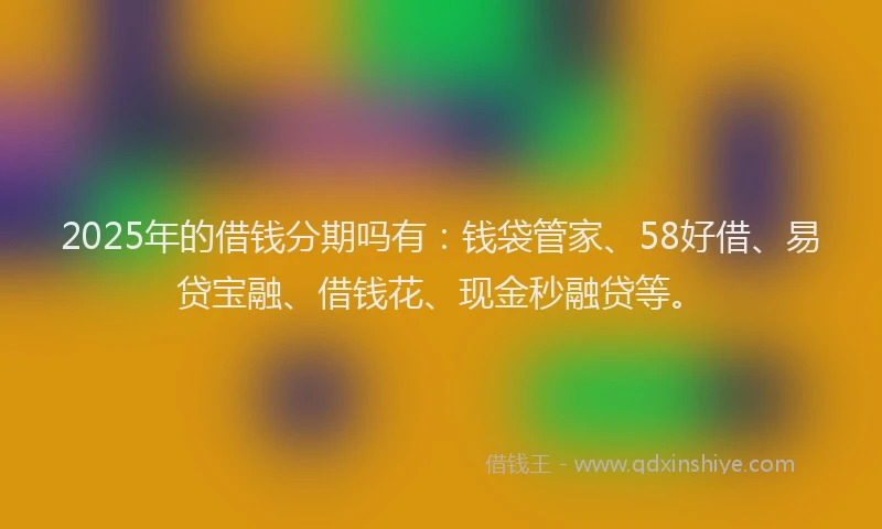 2025年的借钱分期吗有：钱袋管家、58好借、易贷宝融、借钱花、现金秒融贷等。