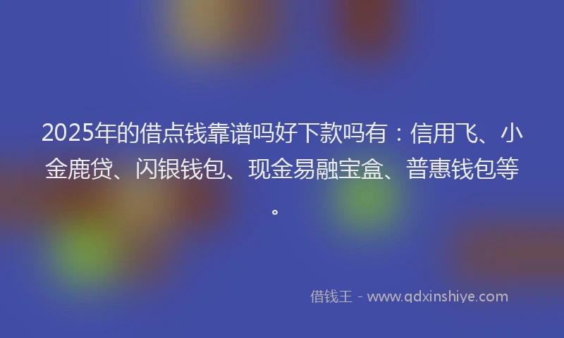 2025年的借点钱靠谱吗好下款吗有：信用飞、小金鹿贷、闪银钱包、现金易融宝盒、普惠钱包等。