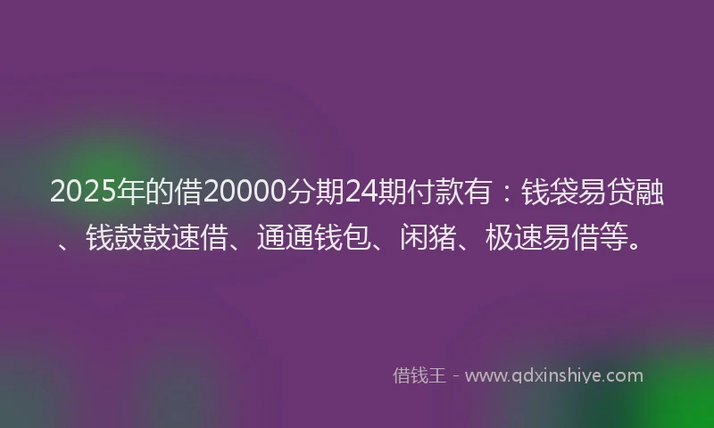 2025年的借20000分期24期付款有：钱袋易贷融、钱鼓鼓速借、通通钱包、闲猪、极速易借等。