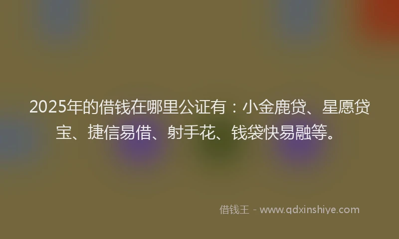 2025年的借钱在哪里公证有：小金鹿贷、星愿贷宝、捷信易借、射手花、钱袋快易融等。