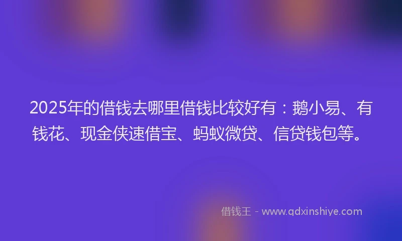 2025年的借钱去哪里借钱比较好有：鹅小易、有钱花、现金侠速借宝、蚂蚁微贷、信贷钱包等。