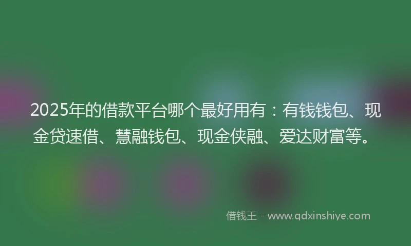 2025年的借款平台哪个最好用有：有钱钱包、现金贷速借、慧融钱包、现金侠融、爱达财富等。