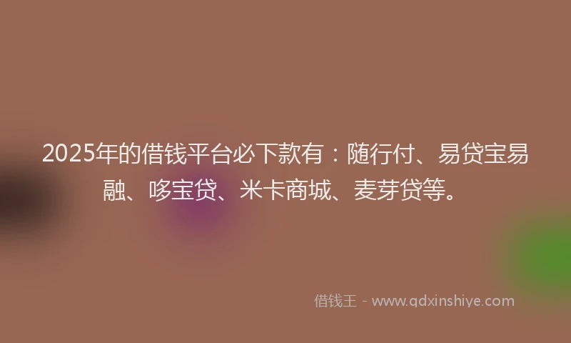 2025年的借钱平台必下款有：随行付、易贷宝易融、哆宝贷、米卡商城、麦芽贷等。