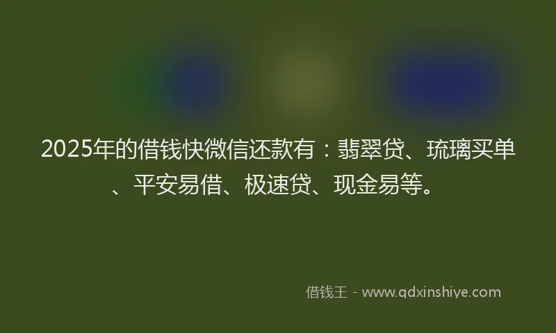 2025年的借钱快微信还款有：翡翠贷、琉璃买单、平安易借、极速贷、现金易等。