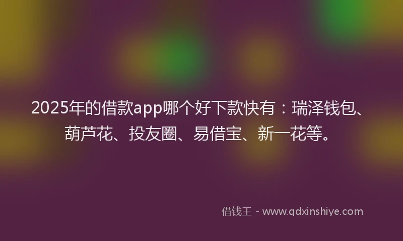 2025年的借款app哪个好下款快有：瑞泽钱包、葫芦花、投友圈、易借宝、新一花等。