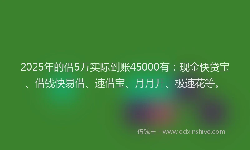 2025年的借5万实际到账45000有：现金快贷宝、借钱快易借、速借宝、月月开、极速花等。