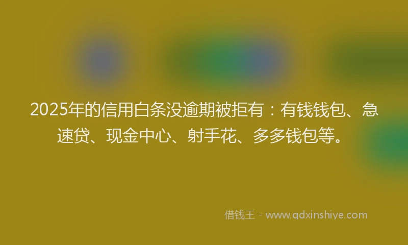 2025年的信用白条没逾期被拒有：有钱钱包、急速贷、现金中心、射手花、多多钱包等。