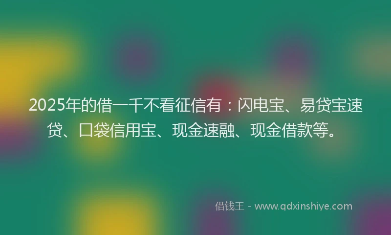 2025年的借一千不看征信有：闪电宝、易贷宝速贷、口袋信用宝、现金速融、现金借款等。