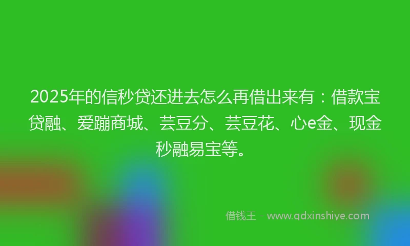 2025年的信秒贷还进去怎么再借出来有：借款宝贷融、爱蹦商城、芸豆分、芸豆花、心e金、现金秒融易宝等。