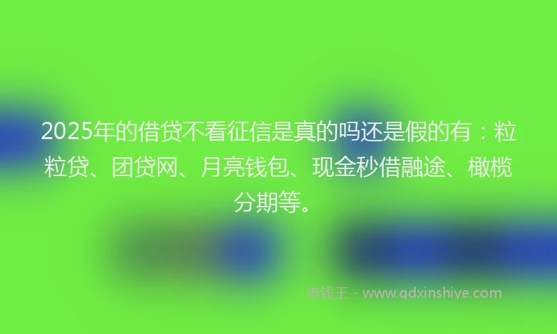 2025年的借贷不看征信是真的吗还是假的有：粒粒贷、团贷网、月亮钱包、现金秒借融途、橄榄分期等。